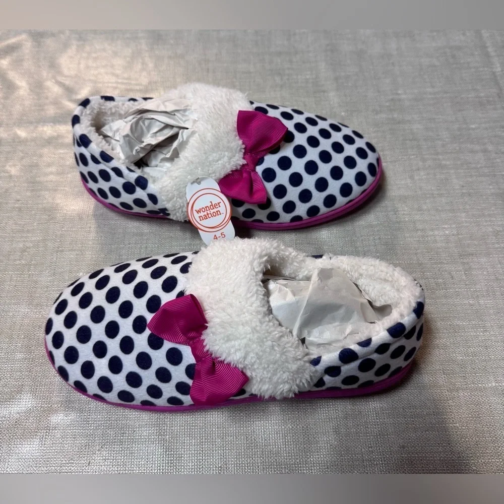 Wonder Nation Polka Dot Slippers with Pink Bow